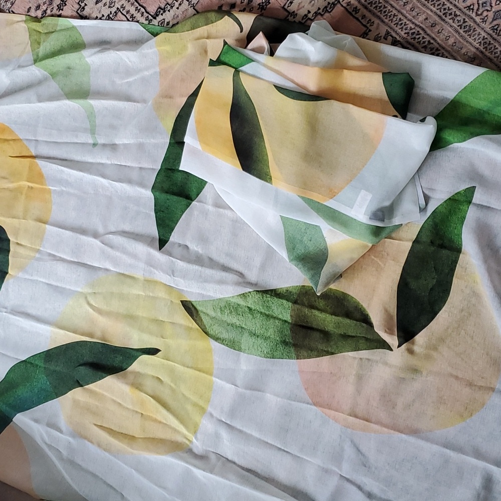 Peach/Lemon Print Sheer Curtain Set 50x84 Panels